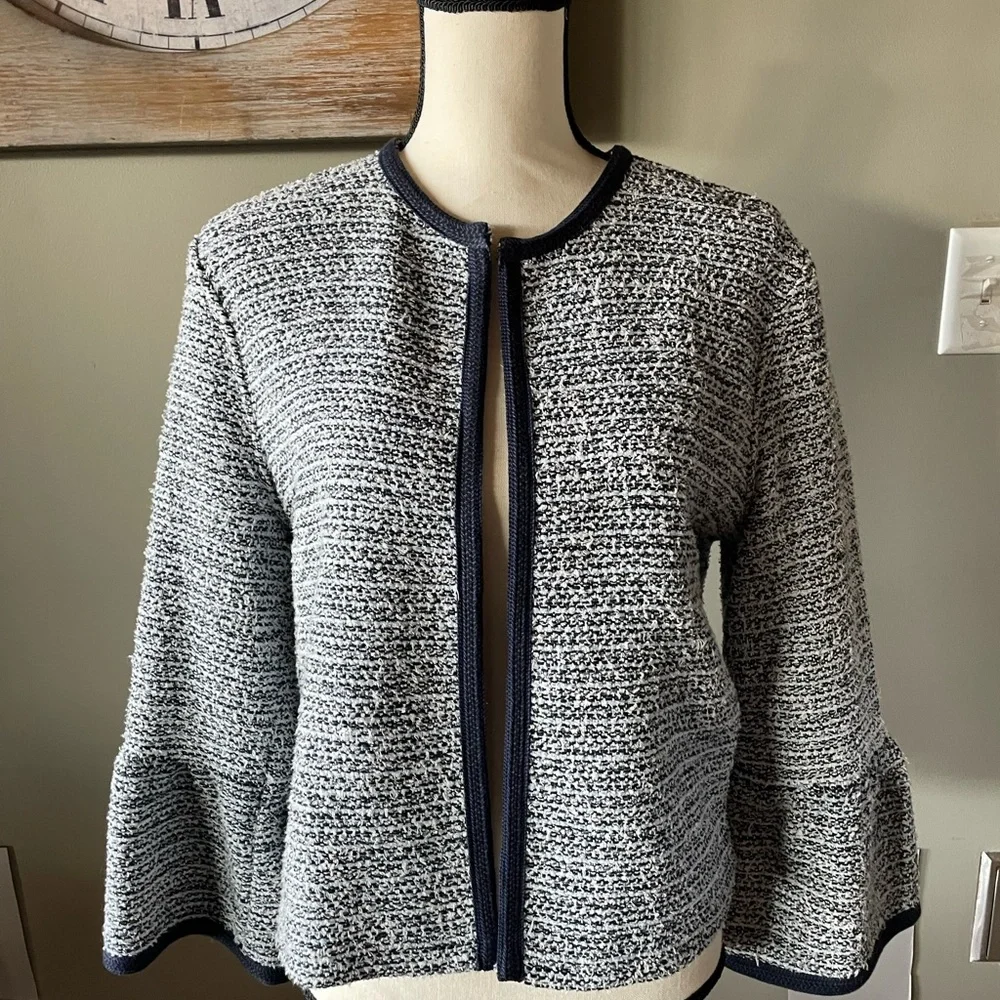 LOFT Navy and White Tweed Blazer - Picture 1 of 7